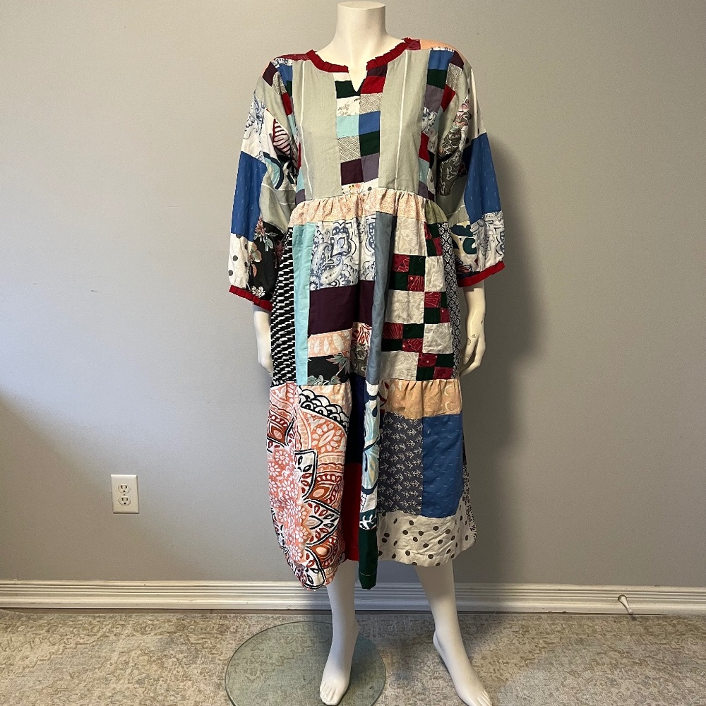 Hand Crafted Patchwork Dress - Multicolor - image 1